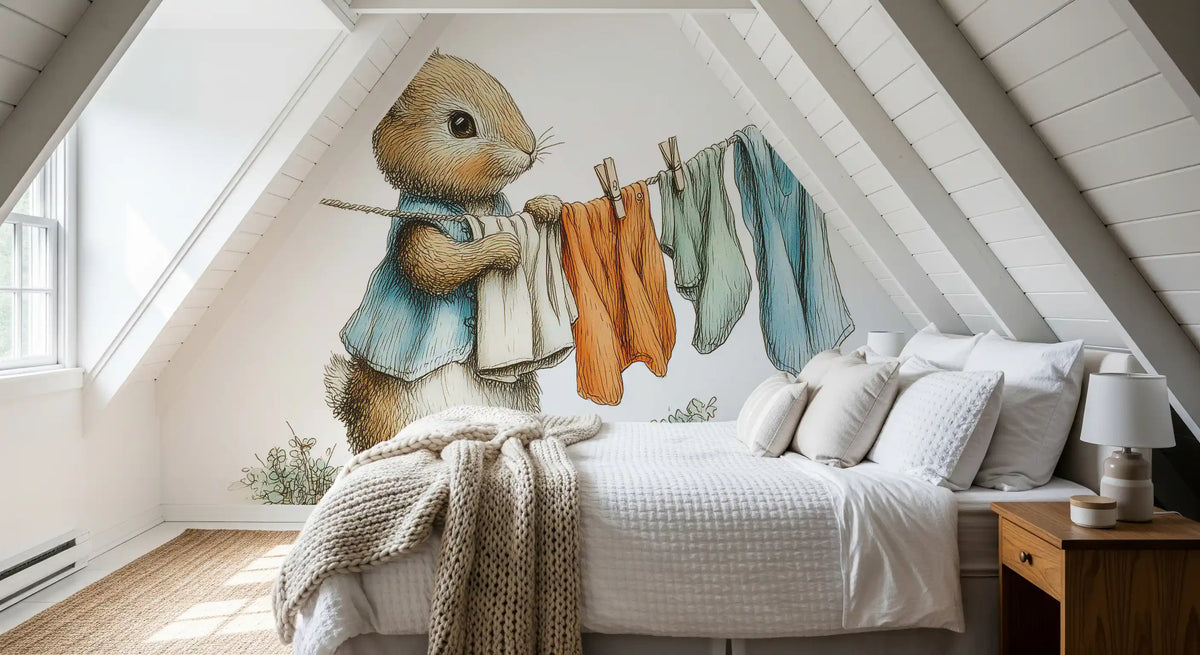 Woodland Bunny Laundry Day Wall Mural