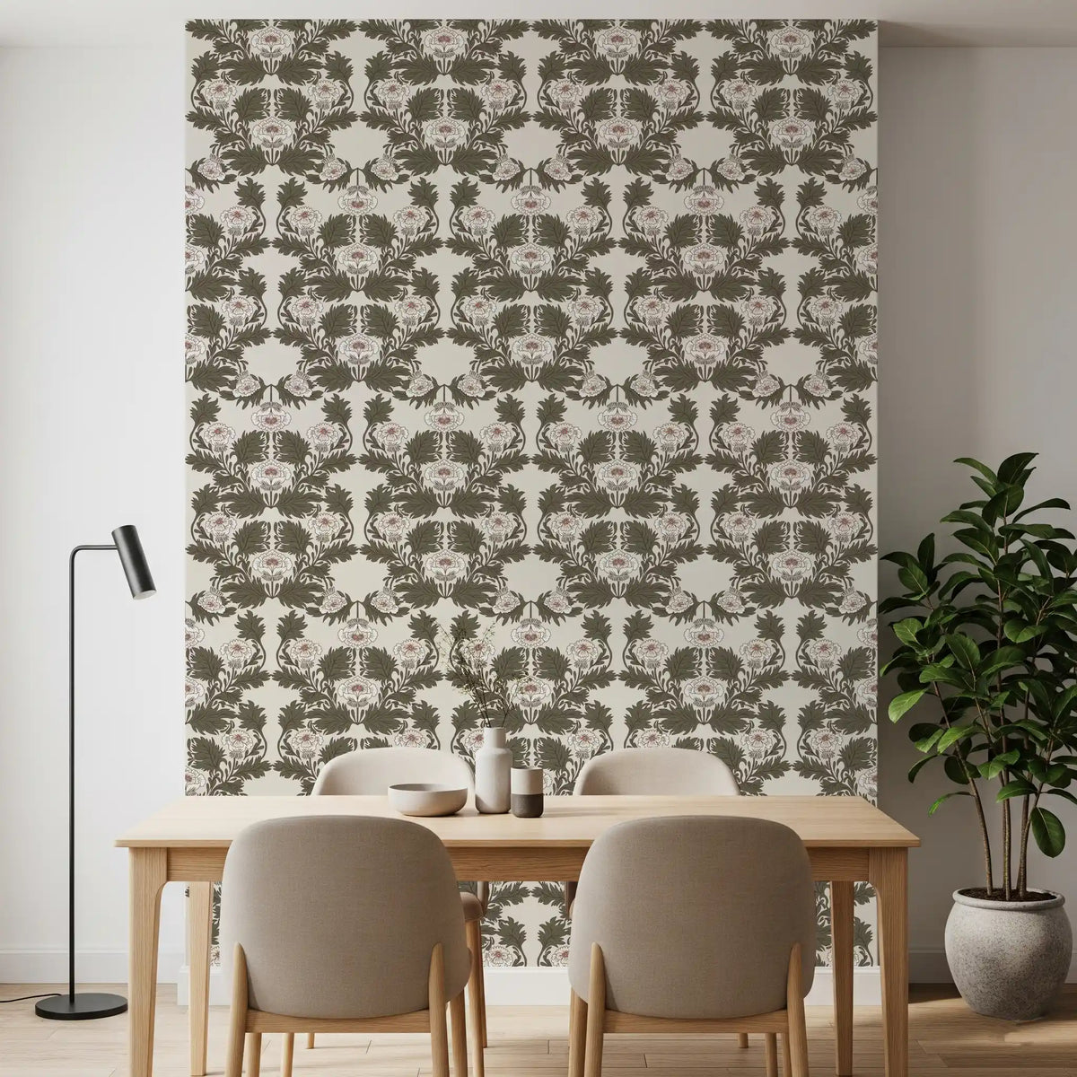 Symmetrical Sage Foliage and Peony Illustration Wallpaper⁠