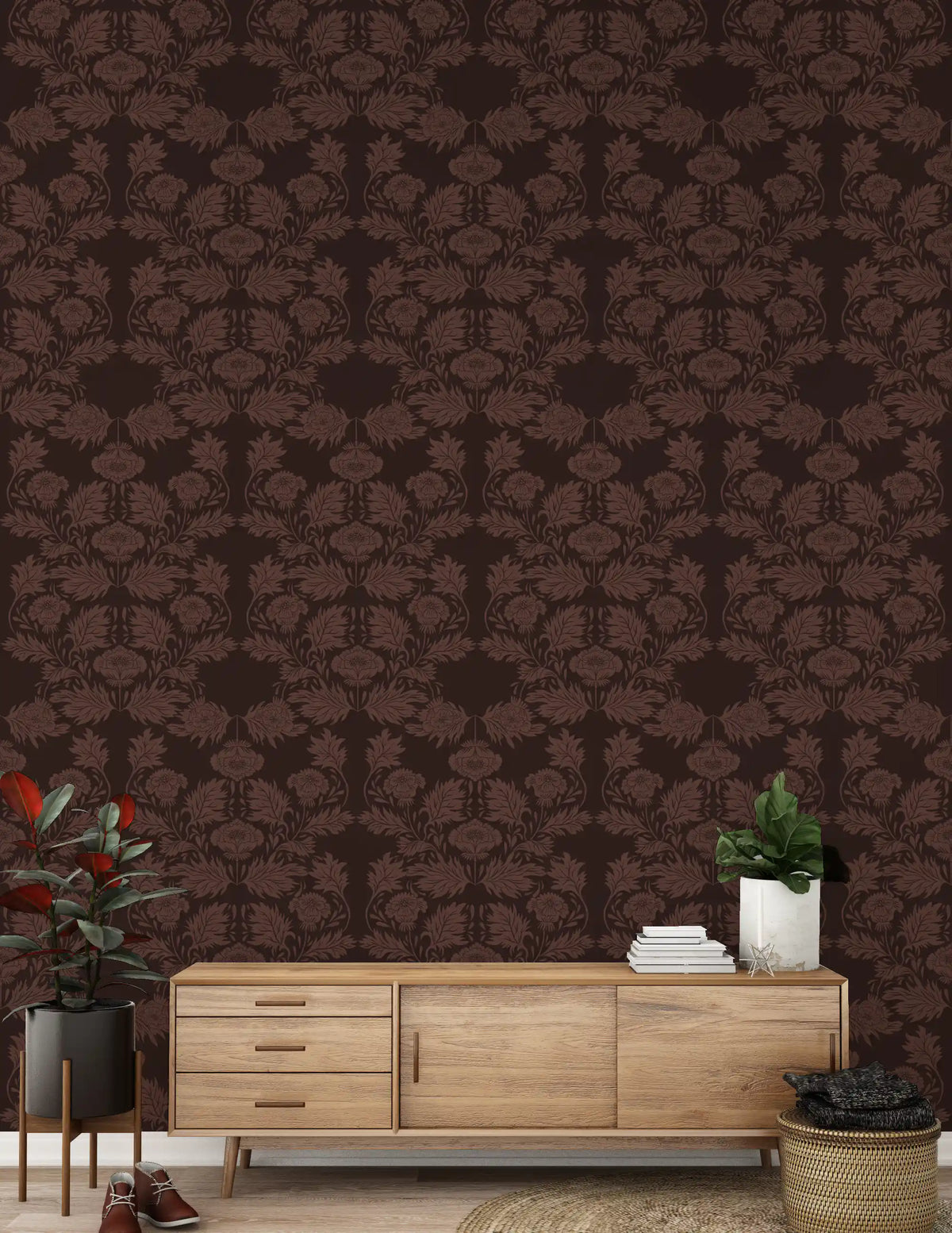 Deep Earthy Floral Motif Wallpaper⁠