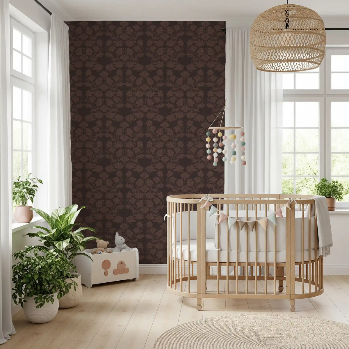 Deep Earthy Floral Motif Wallpaper⁠