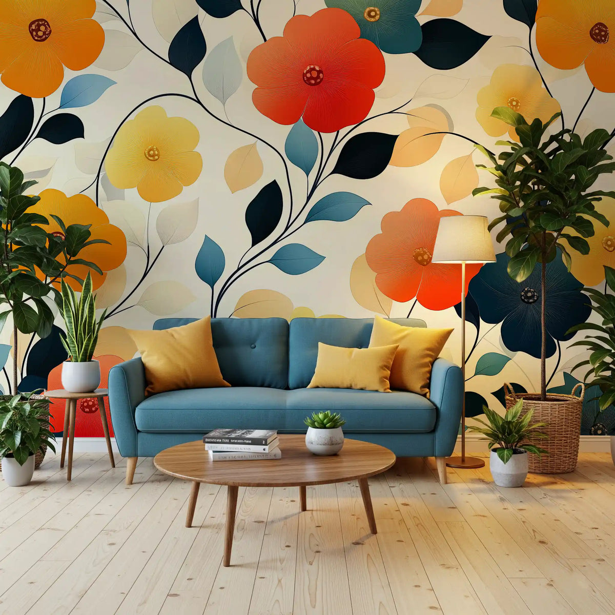 Vibrant Autumn Bloom Floral Art Wall Mural