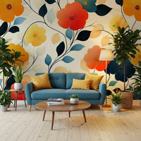 Vibrant Autumn Bloom Floral Art Wall Mural