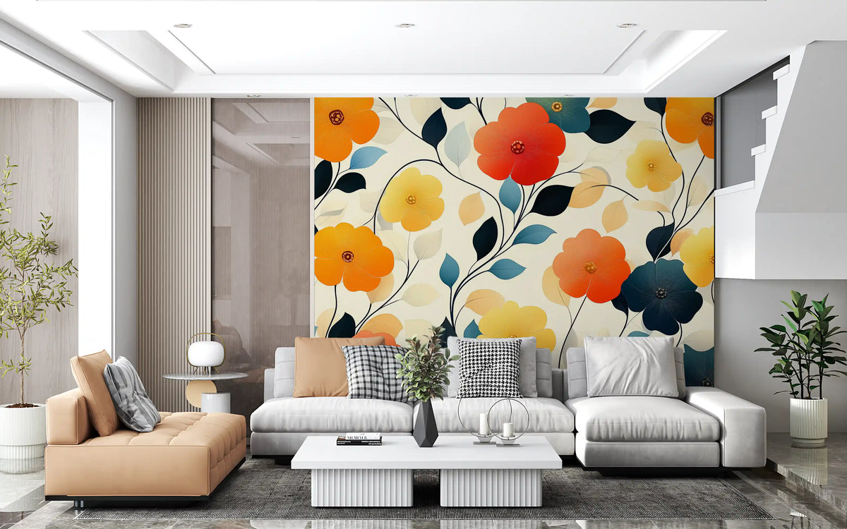 Vibrant Autumn Bloom Floral Art Wall Mural
