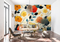 Vibrant Autumn Bloom Floral Art Wall Mural