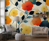 Vibrant Autumn Bloom Floral Art Wall Mural