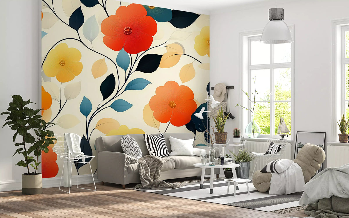 Vibrant Autumn Bloom Floral Art Wall Mural