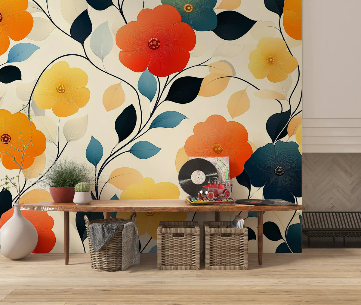 Vibrant Autumn Bloom Floral Art Wall Mural