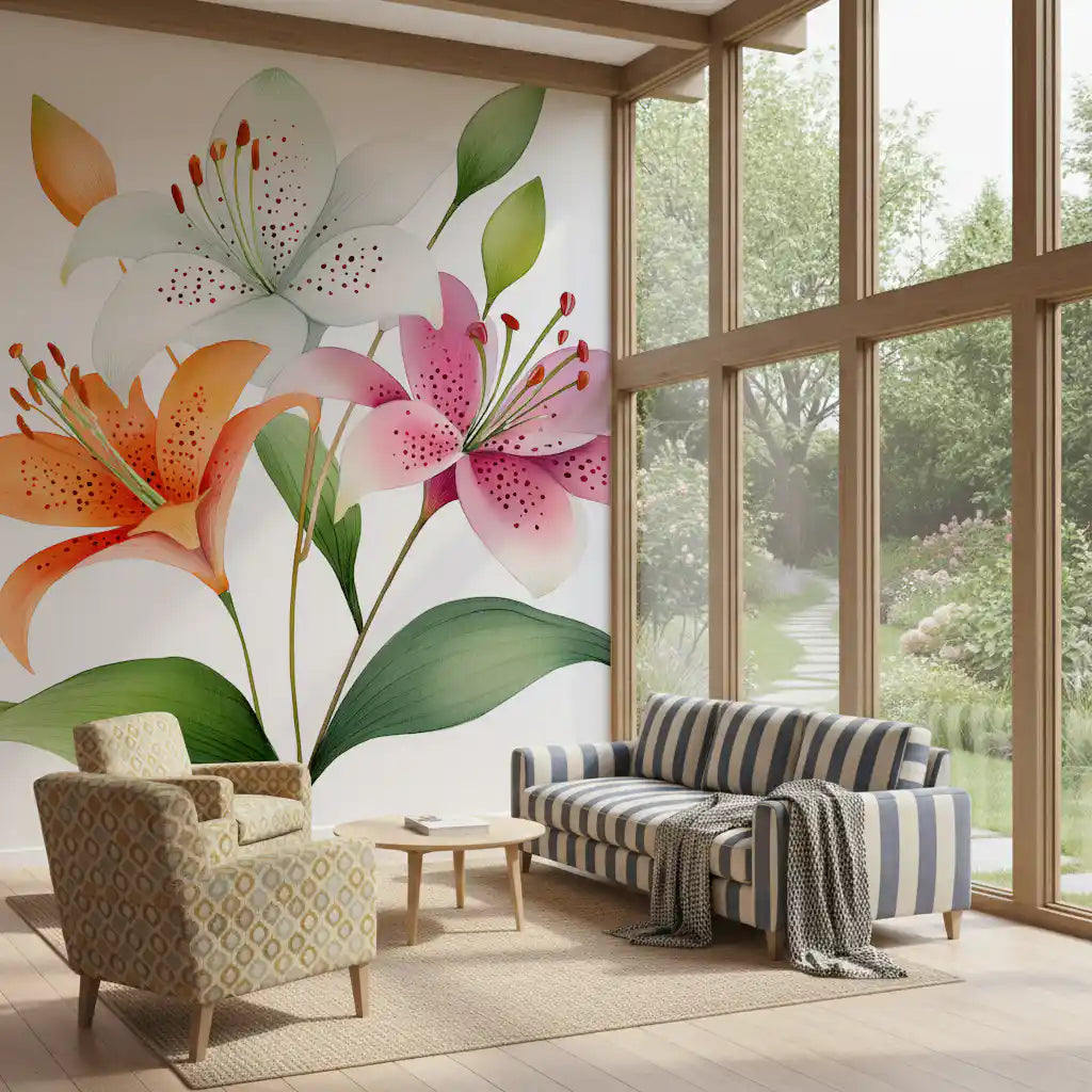 Watercolor Botanical Lily Trio Wall Mural