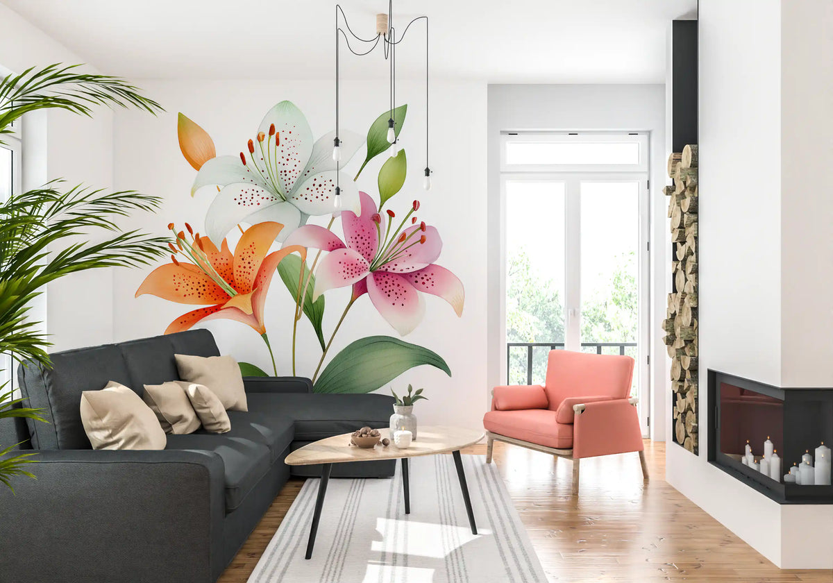 Watercolor Botanical Lily Trio Wall Mural