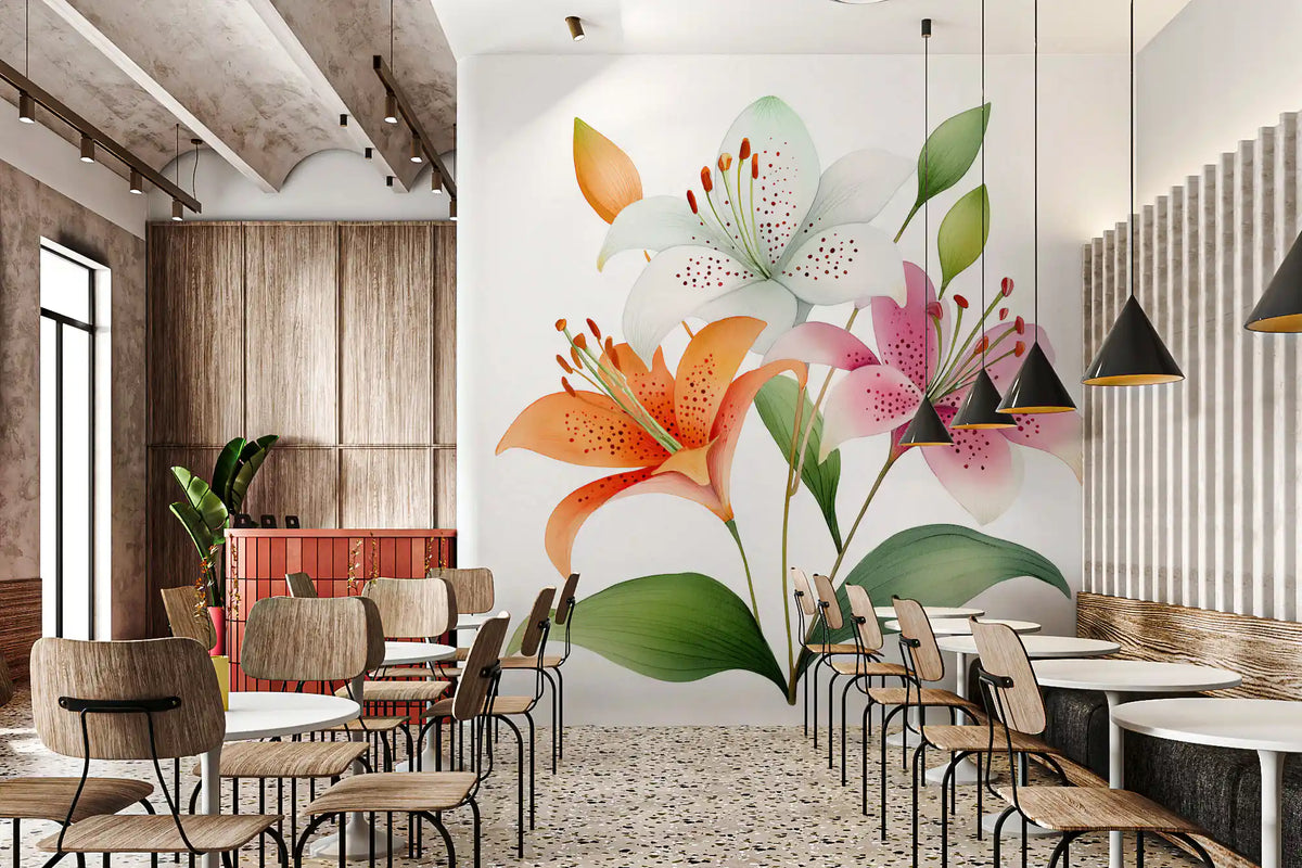 Watercolor Botanical Lily Trio Wall Mural