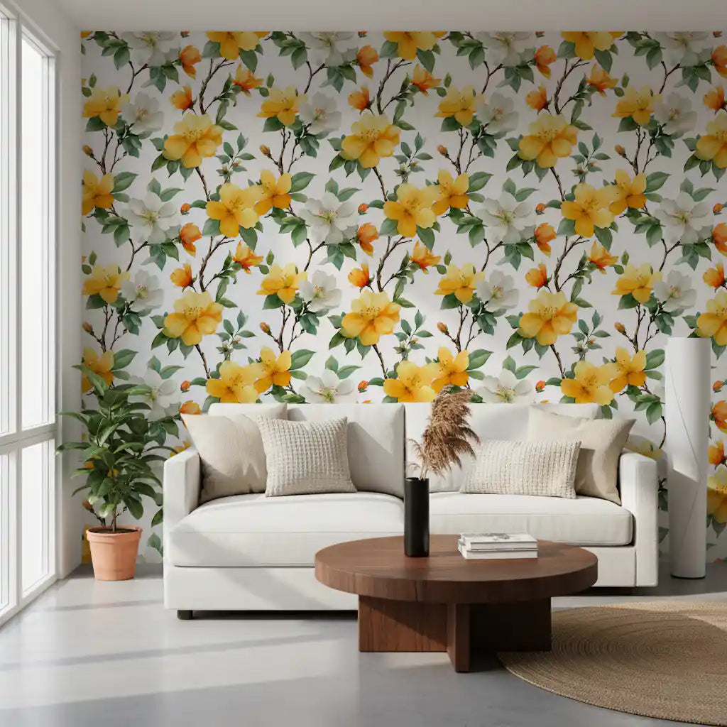 Sun-Kissed Golden Blossom Branches Wallpaper⁠