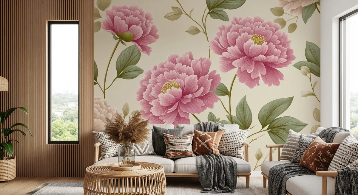 Vintage Blush Peony Garden Mural Wall Mural