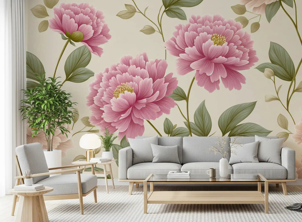Vintage Blush Peony Garden Mural Wall Mural