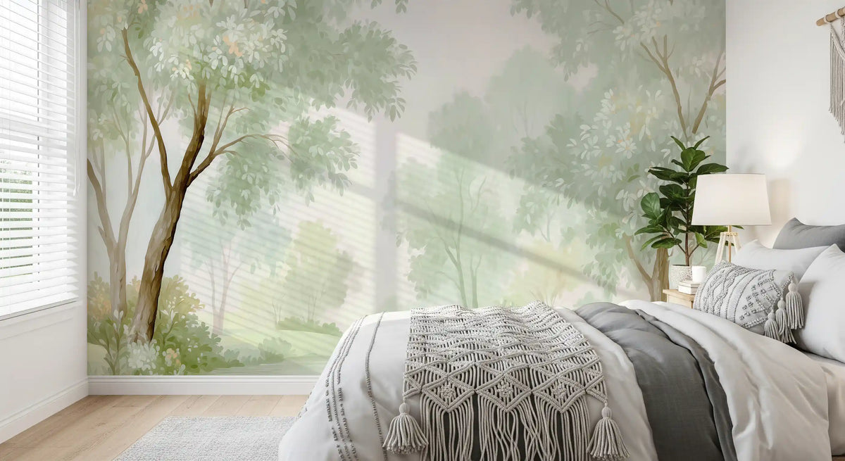 Misty Morning Riverside Forest Wall Mural