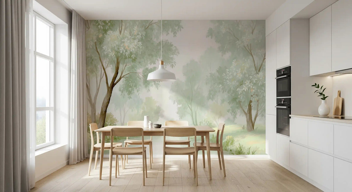 Misty Morning Riverside Forest Wall Mural