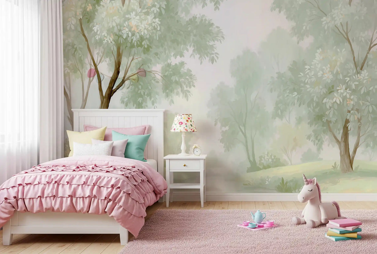 Misty Morning Riverside Forest Wall Mural