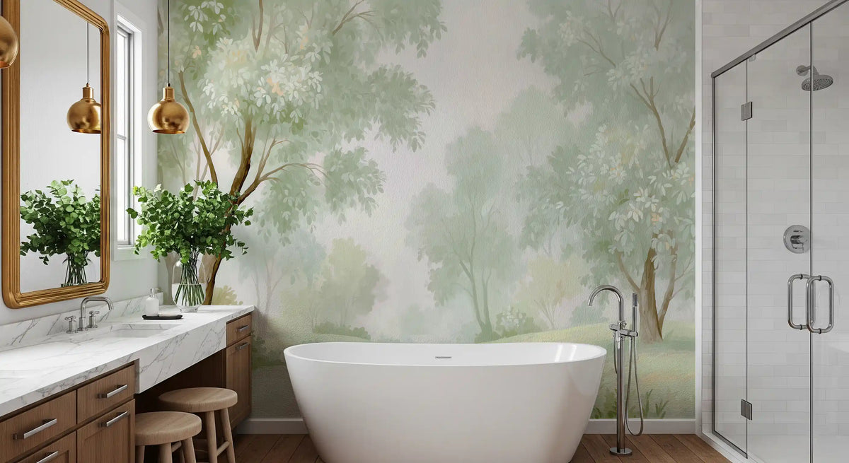 Misty Morning Riverside Forest Wall Mural