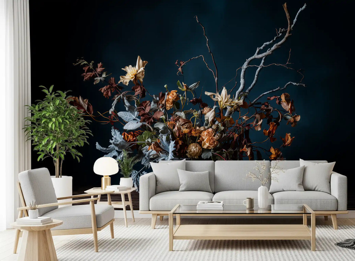 Rustic Autumnal Floral Composition Wall Mural