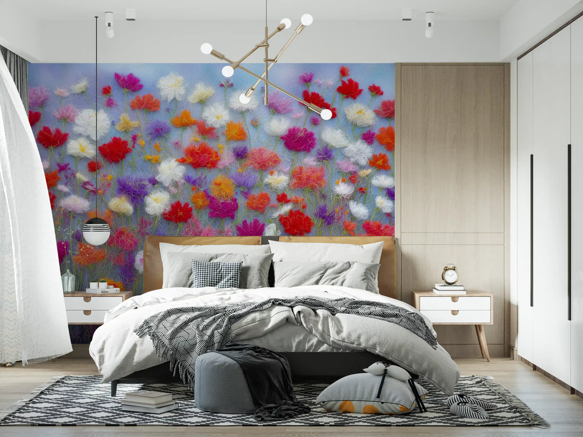 Wool Flowers Meadow Surface Wall Mural