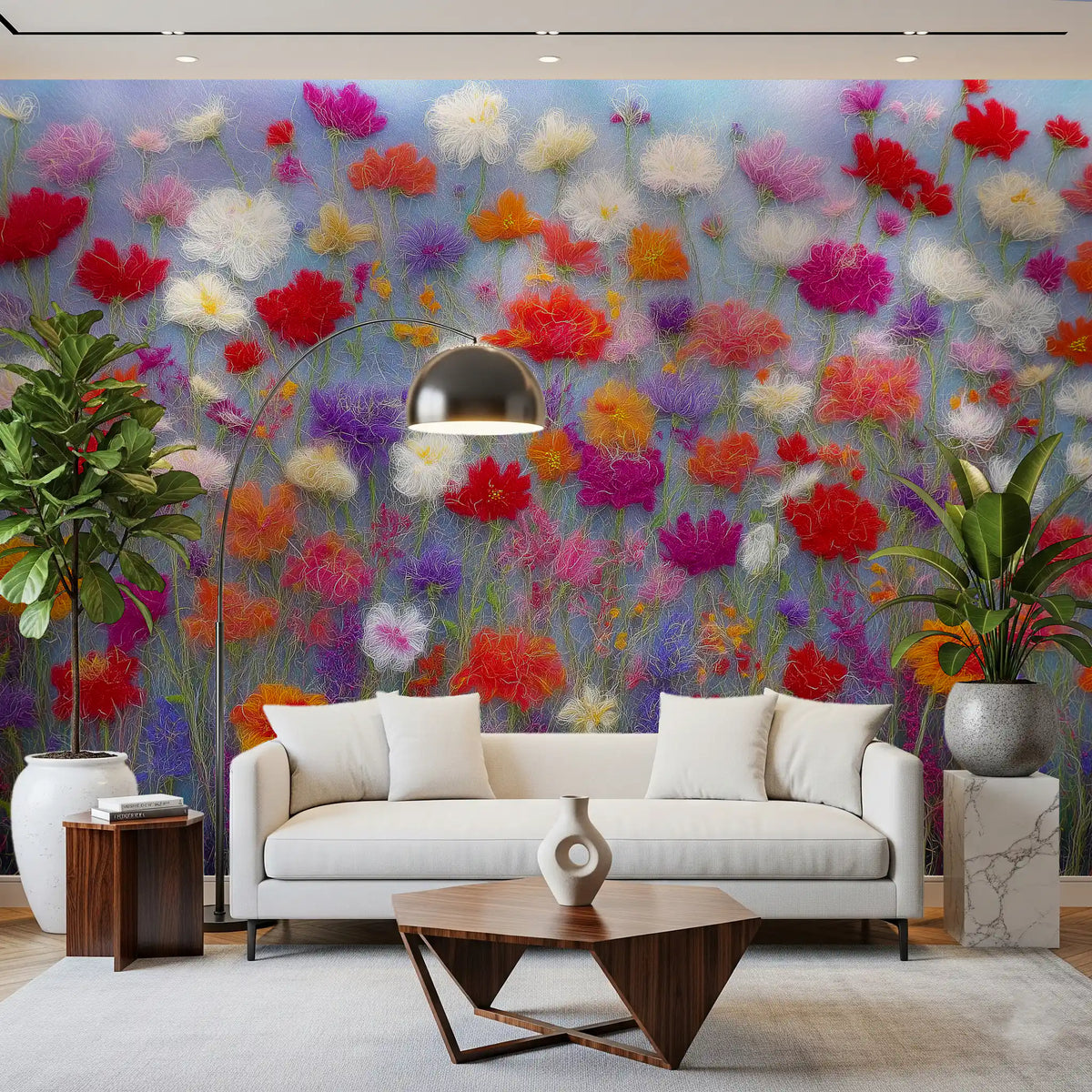 Wool Flowers Meadow Surface Wall Mural