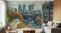 Gothic Cathedral and City Streetscape Wall Mural