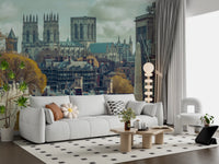 Gothic Cathedral and City Streetscape Wall Mural