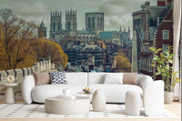 Gothic Cathedral and City Streetscape Wall Mural