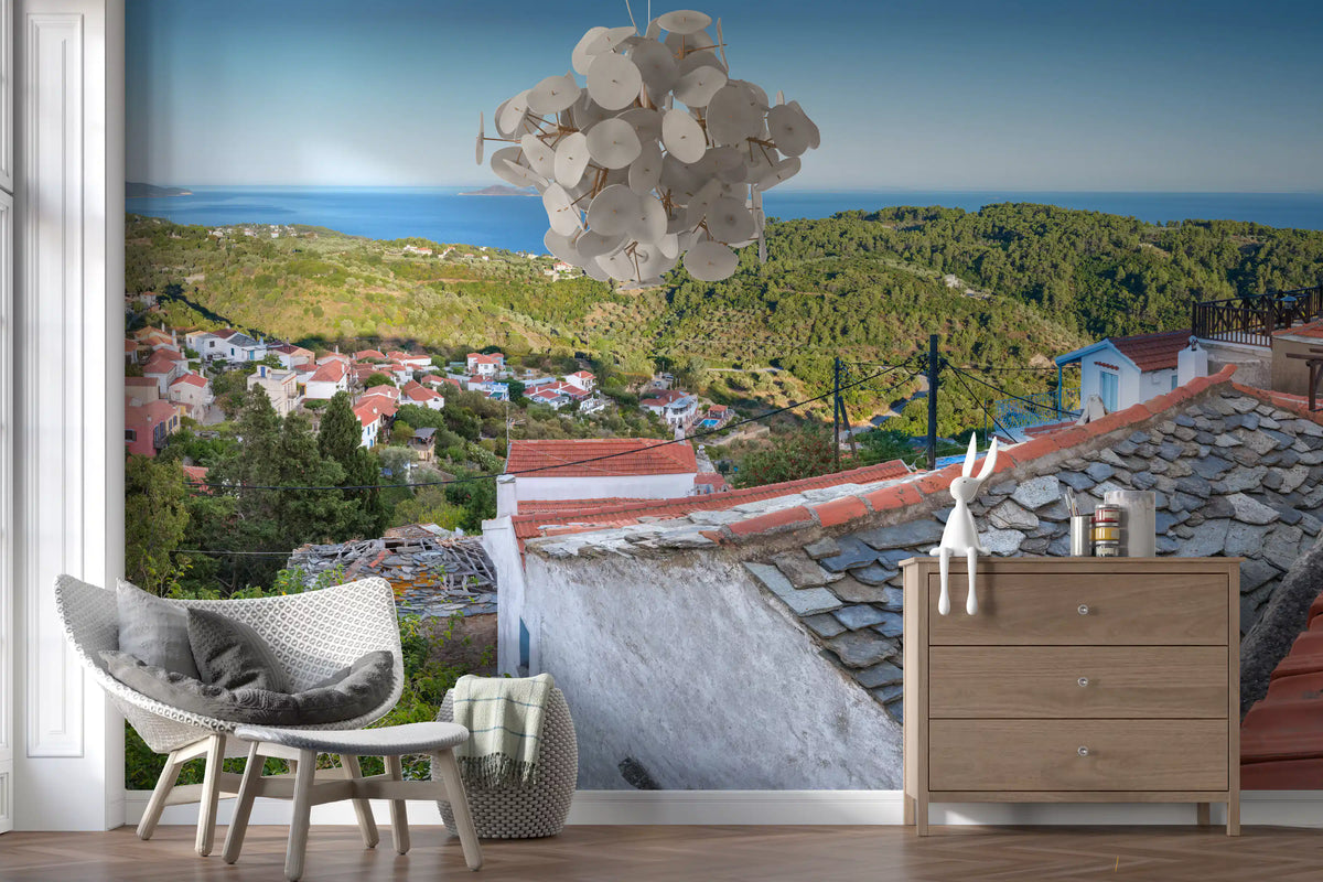 Rustic Terracotta Rooftop Vista Wall Mural