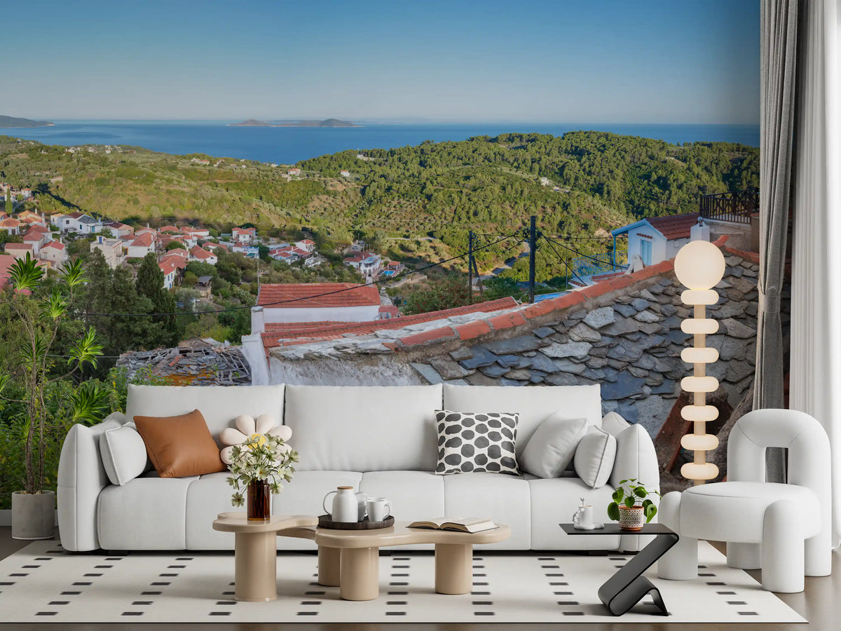 Rustic Terracotta Rooftop Vista Wall Mural