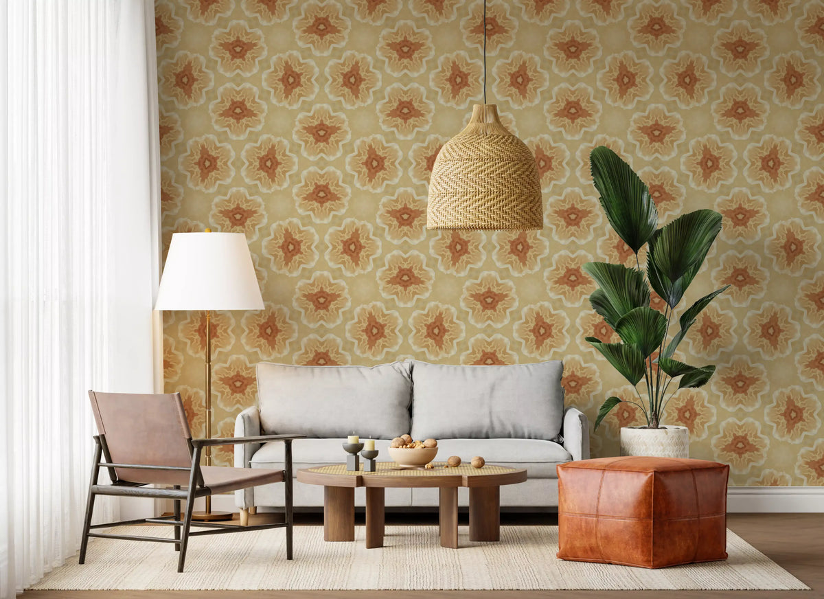 Golden Petal Kaleidoscope Pattern Wallpaper⁠