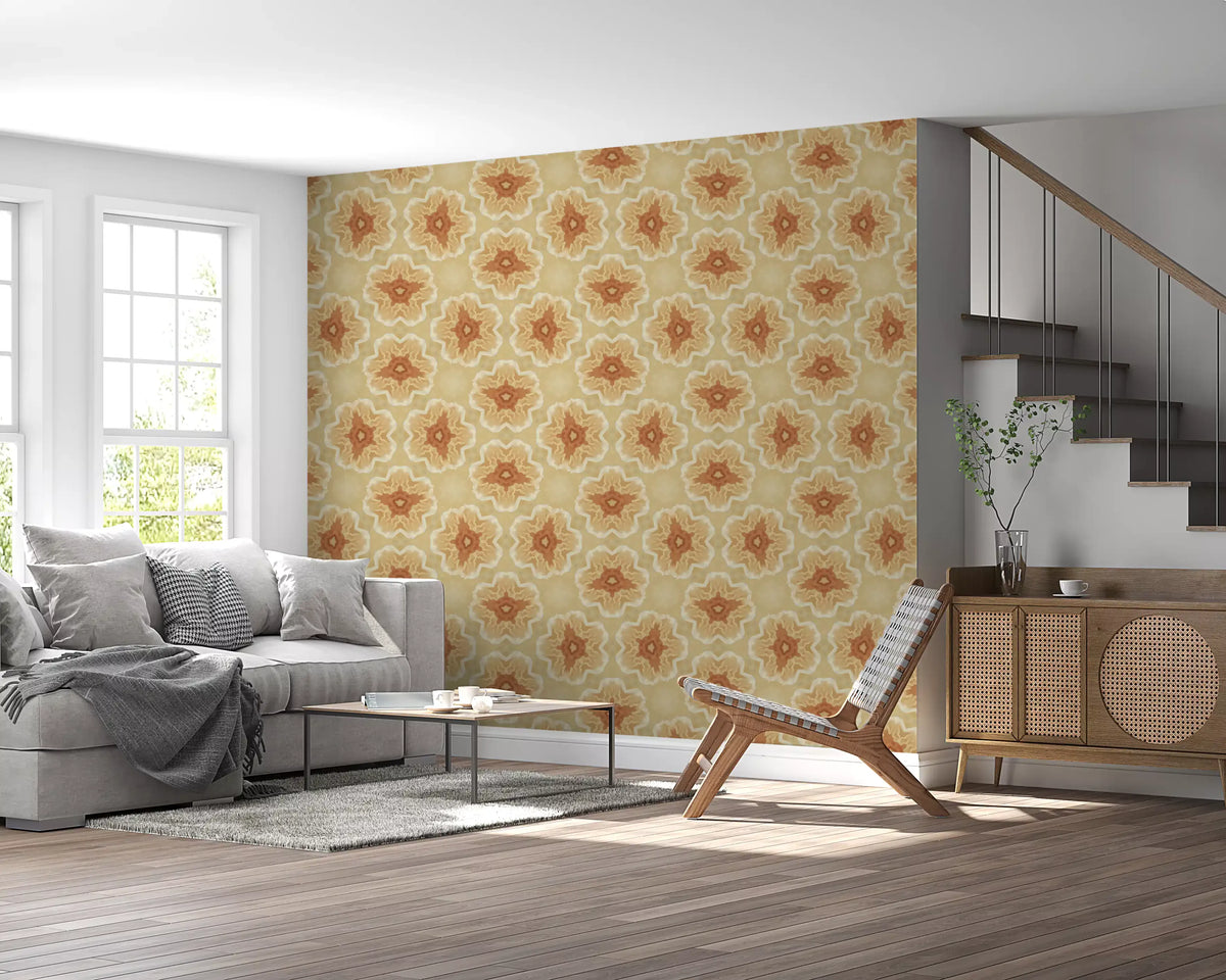 Golden Petal Kaleidoscope Pattern Wallpaper⁠