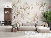Soft Watercolor Magnolia Branches Wall Mural
