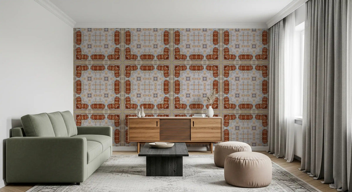 Aged Plaster and Brick Geometric Grid Wallpaper⁠