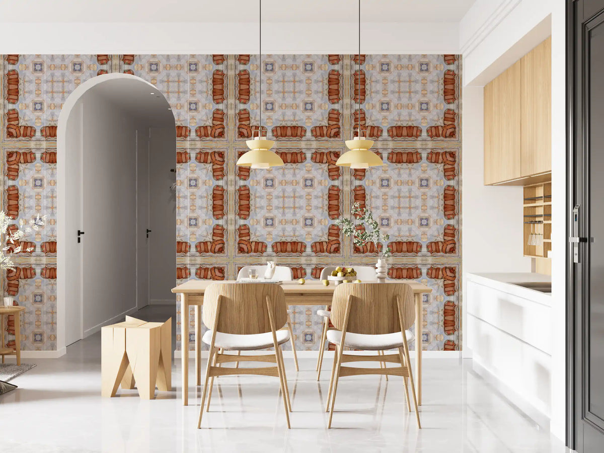Aged Plaster and Brick Geometric Grid Wallpaper⁠