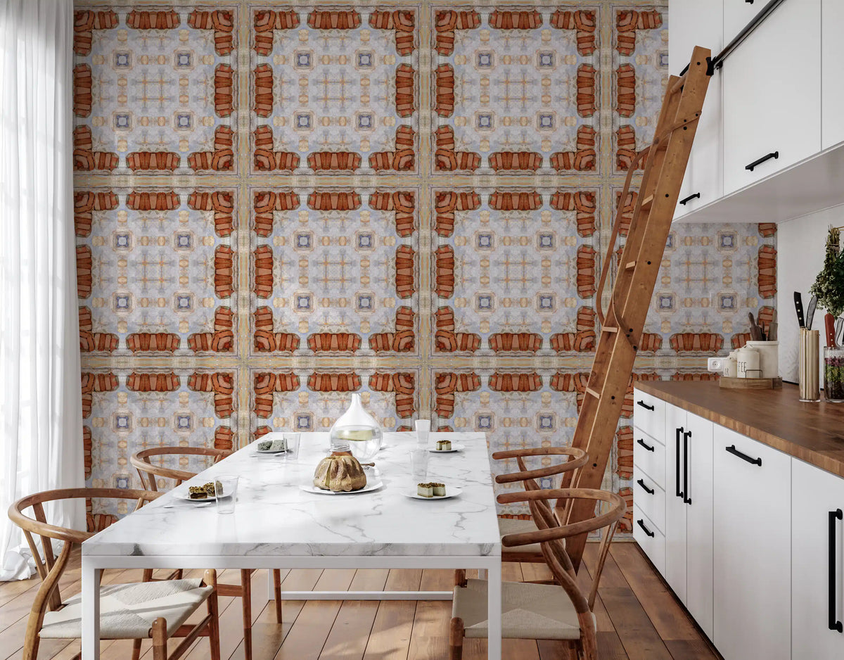 Aged Plaster and Brick Geometric Grid Wallpaper⁠