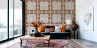 Aged Plaster and Brick Geometric Grid Wallpaper⁠