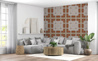 Aged Plaster and Brick Geometric Grid Wallpaper⁠