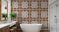 Aged Plaster and Brick Geometric Grid Wallpaper⁠