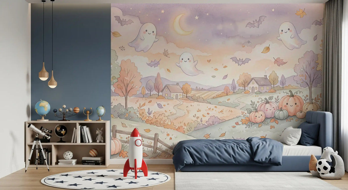 Friendly Ghosts in Autumn Countryside Wall Mural