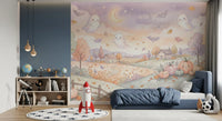 Friendly Ghosts in Autumn Countryside Wall Mural