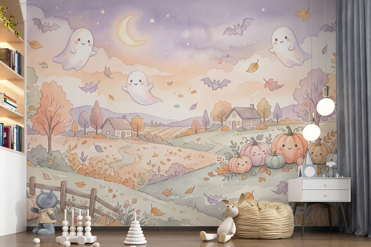 Friendly Ghosts in Autumn Countryside Wall Mural
