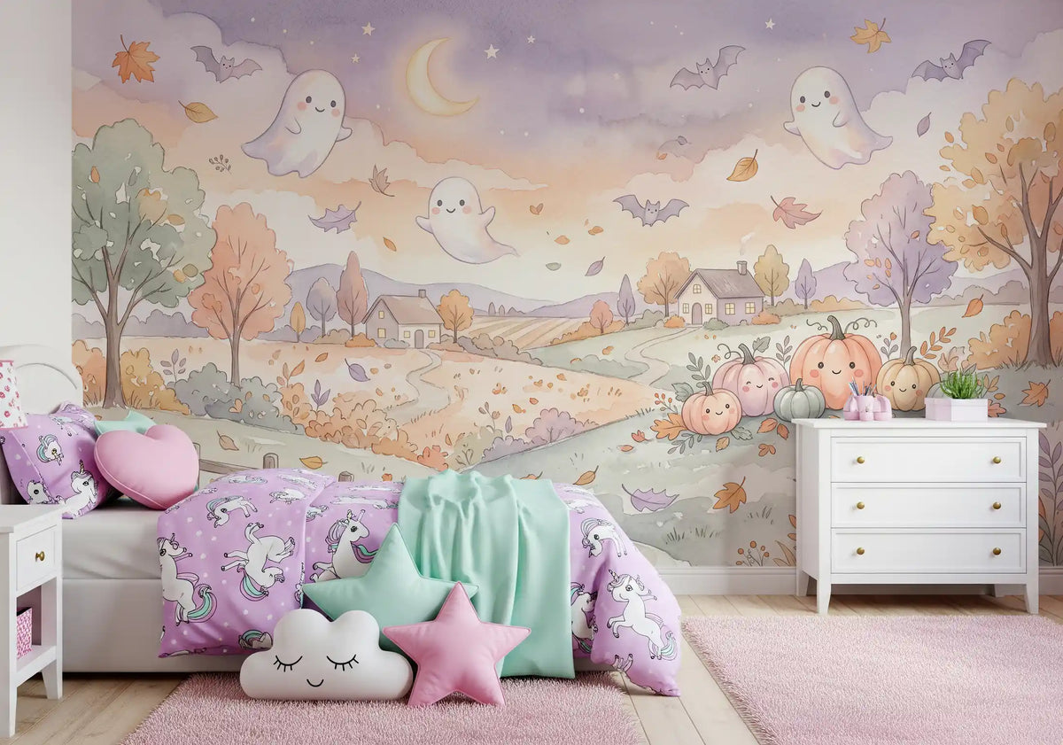 Friendly Ghosts in Autumn Countryside Wall Mural
