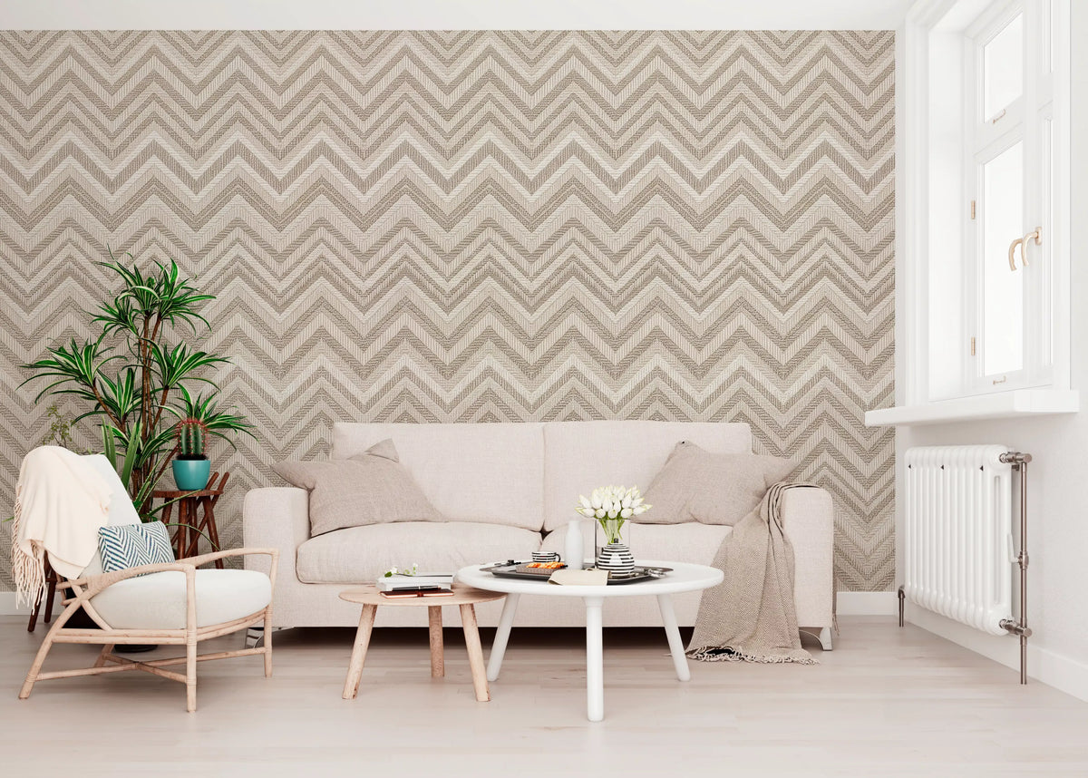 Minimalist Neutral Zigzag Herringbone Wall Mural