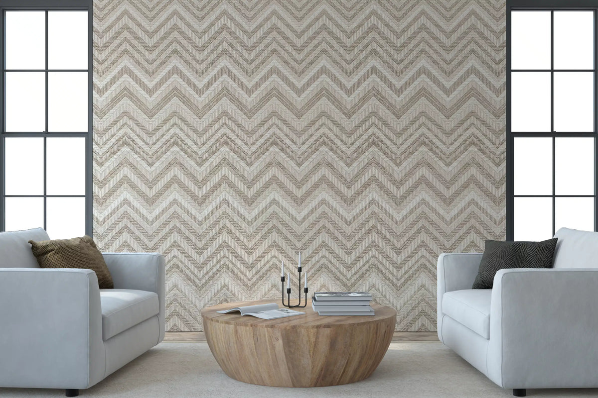Minimalist Neutral Zigzag Herringbone Wall Mural