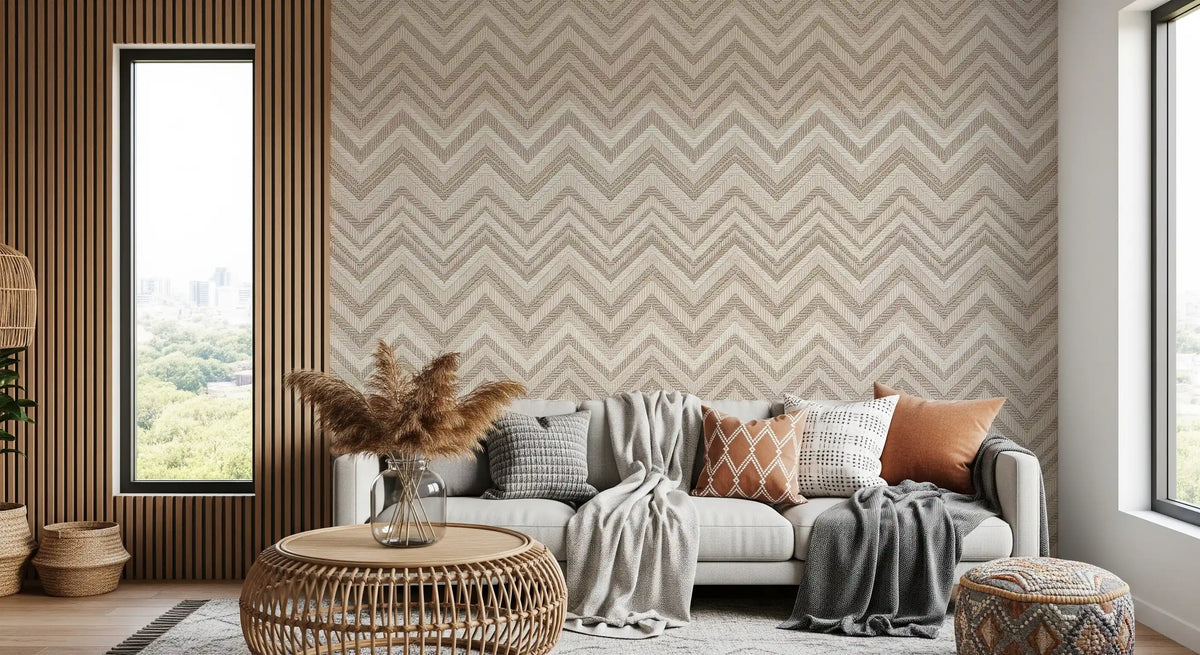 Minimalist Neutral Zigzag Herringbone Wall Mural