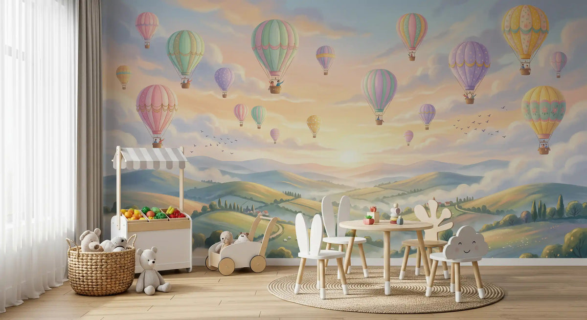 Pastel Skies and Floating Balloons Wall Mural