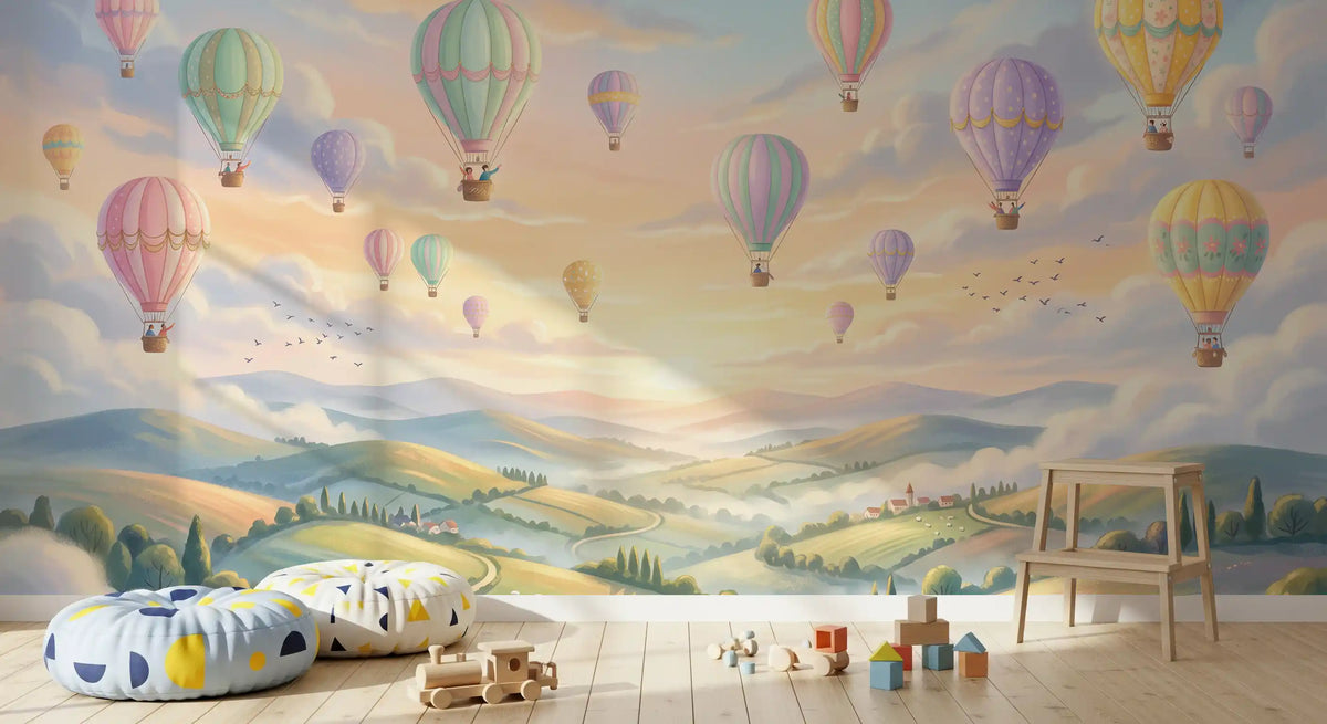 Pastel Skies and Floating Balloons Wall Mural
