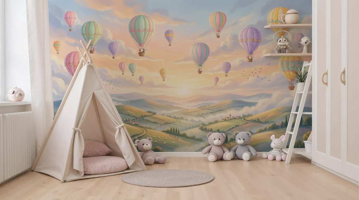 Pastel Skies and Floating Balloons Wall Mural