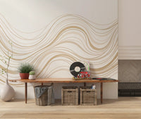 Cream and Beige Fluid Wave Lines Wall Mural