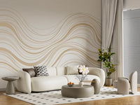 Cream and Beige Fluid Wave Lines Wall Mural